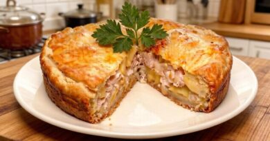 Картофельный пирог с курицей и веточкой петрушки