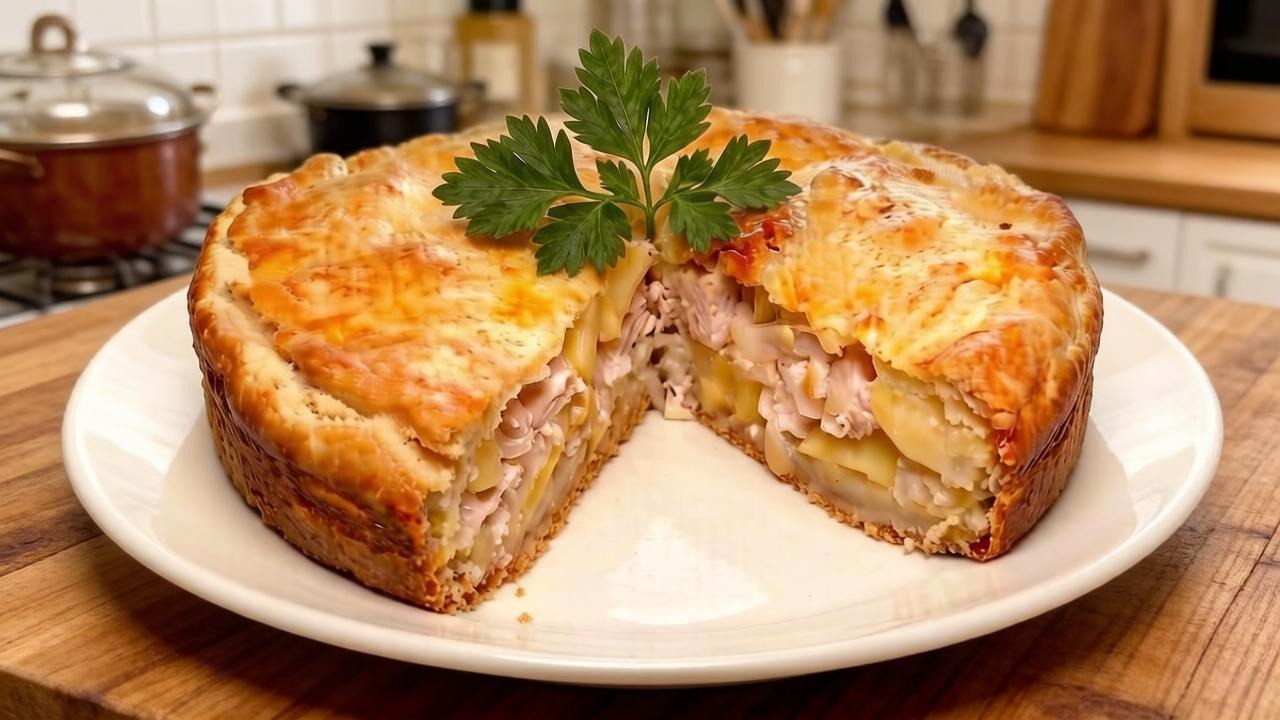 Картофельный пирог с курицей по-домашнему