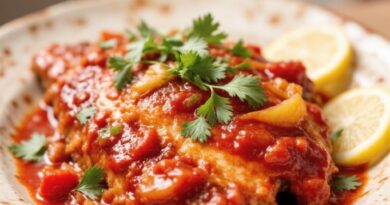 Тушеный с овощами карп, украшенные зеленью