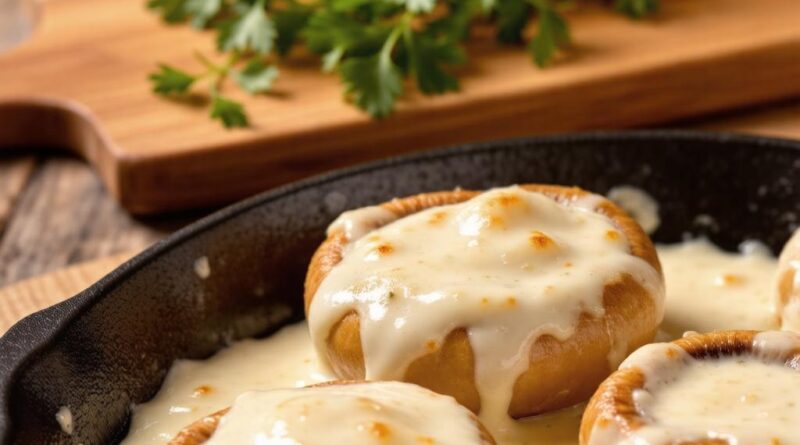 шампиньоны фаршированные курицей и пшеничной крупой в сливочном соусе