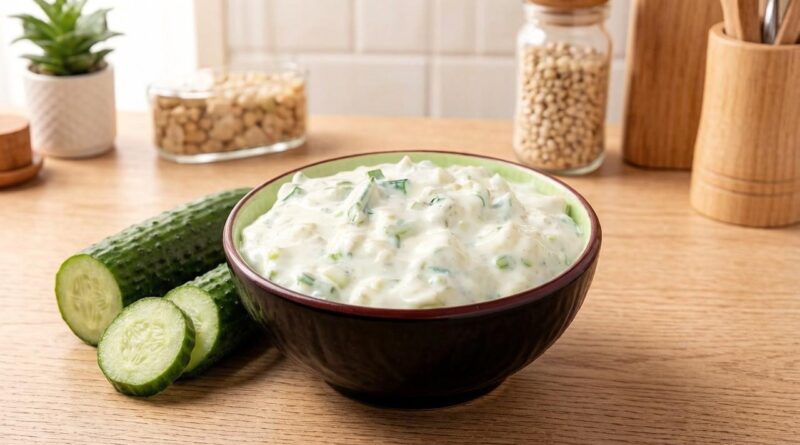 Сметанный соус со свежим огурцом и укропом