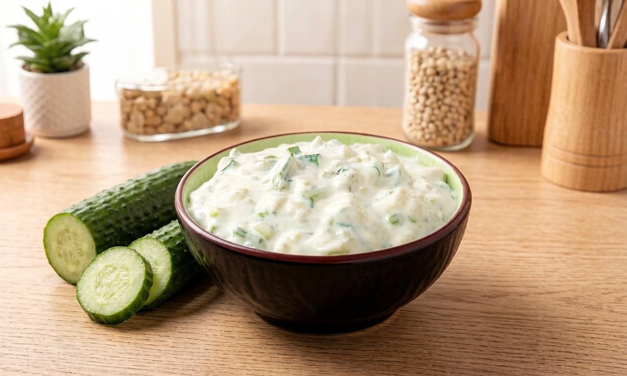 Сметанный соус со свежим огурцом и укропом