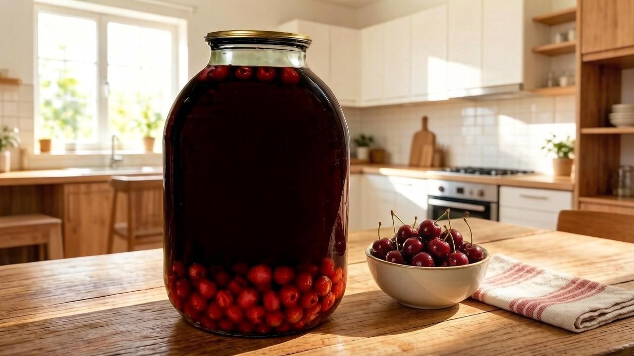 Классический вишневый компот на зиму